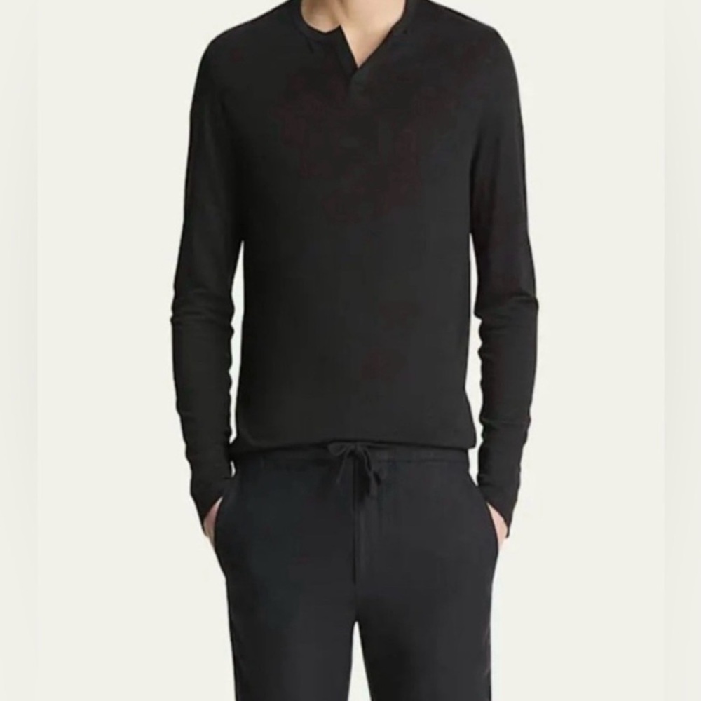 VINCE Split-Neck Long linen Sleeve | Black | size L